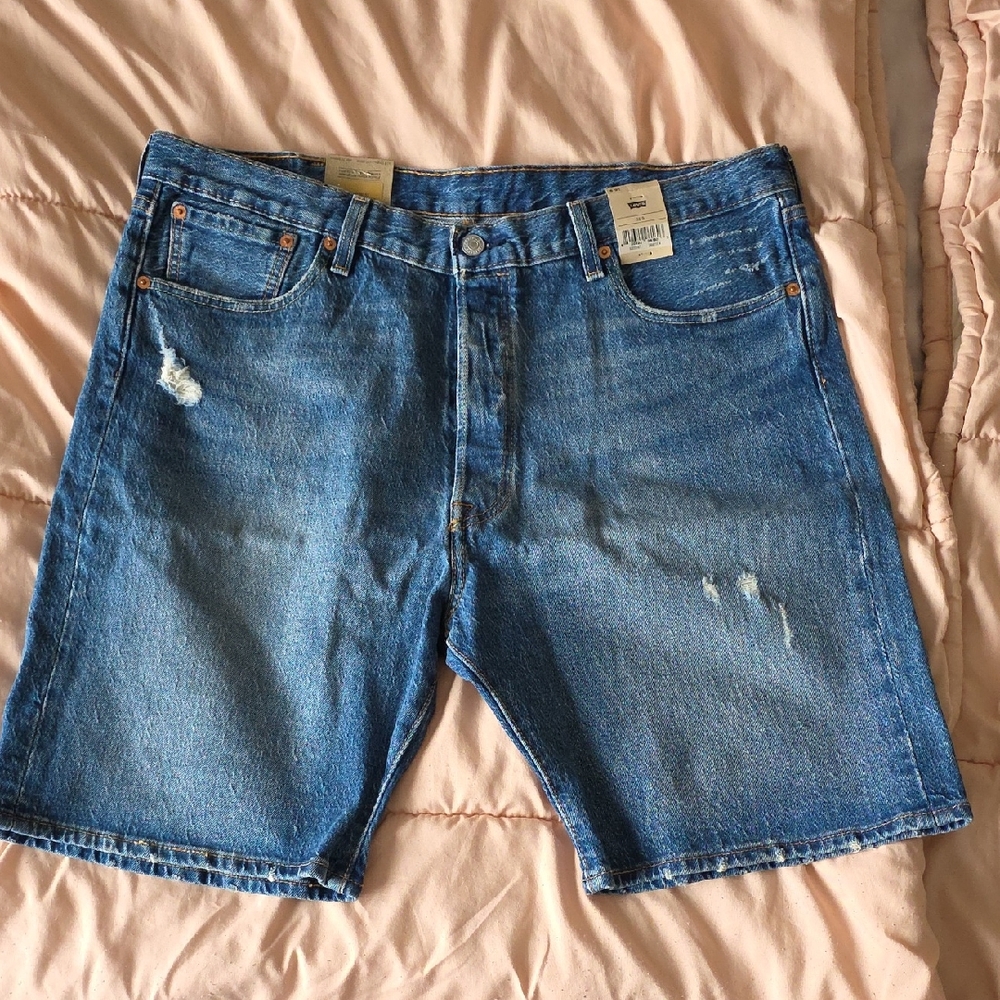 Levi's 501 Distressed Blue Denim Shorts